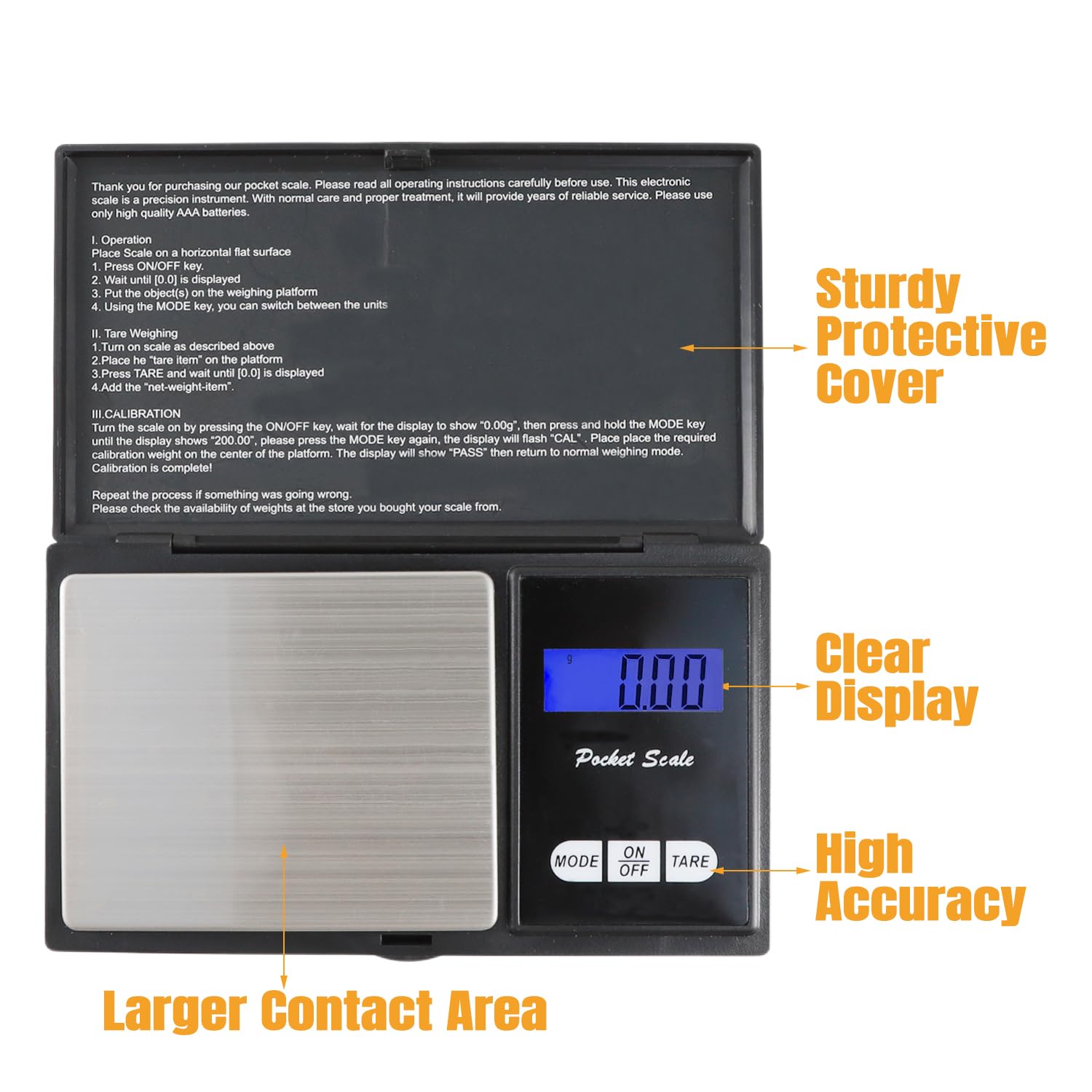 Báscula Digitales de Precisión,500g 0.01g Balanzas de Portátiles, Báscula de Joyería, con Pantalla LCD, Plataforma de Acero Inoxidable, Función de Tara, para Cocinar, Droga, Café