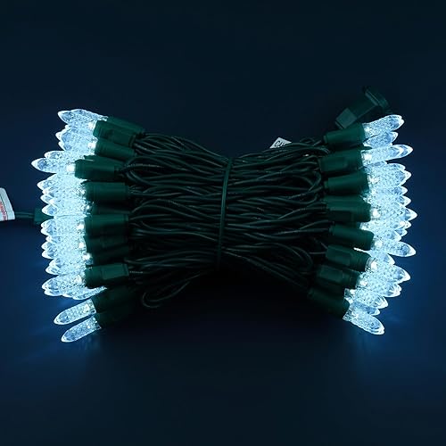 Miniatura 3 de YULETIME Luces LED de Navidad facetadas de una pieza de color blanco frío, total de 48 pies, 140 unidades, 2 hebras de 24 pies, 70 unidades,