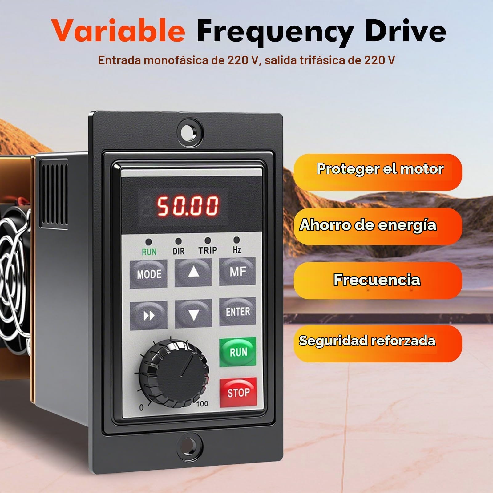 Variador de Frecuencia Monofasico Convertidor de Frecuencia VFD 220v Entrada Monofásica 220v Salida Trifásica Variador de Velocidad Motor 220v para Regulación de Velocidad del Motor 750W