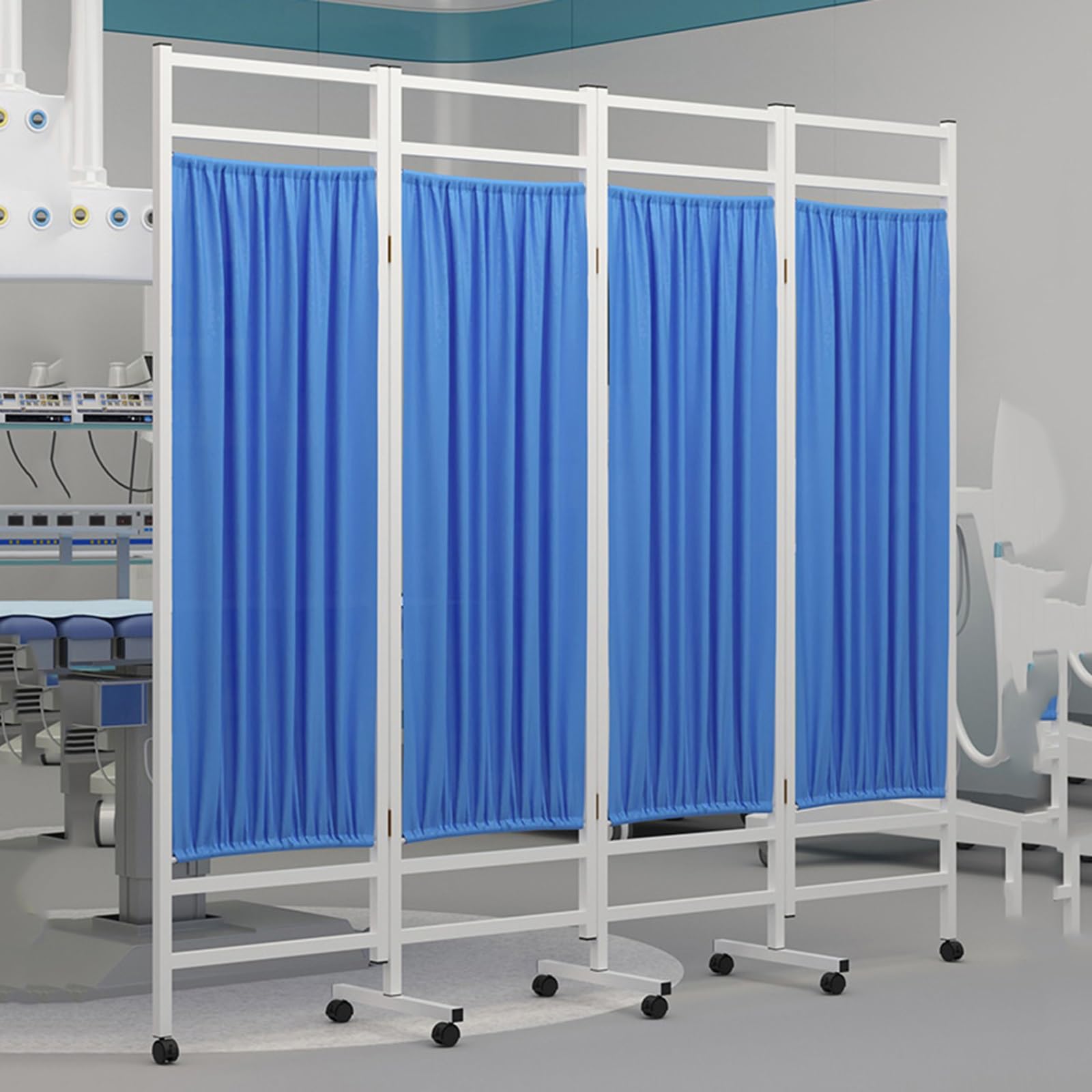 Schermo divisorio Medico a 4 Pannelli, Alto 1,8 m, su Ruote, autoportante, per studi Medici, cliniche e ospedali, Parete Mobile temporanea, Bianco.