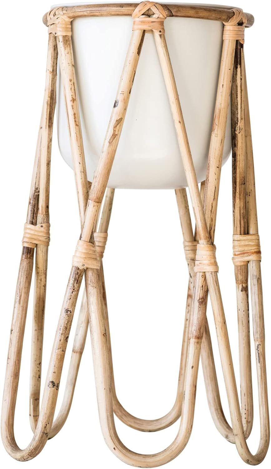 Bloomingville Off- White Metal Raised Bamboo Stand (Set of 2 Pieces) Planter, Beige (AH0935)