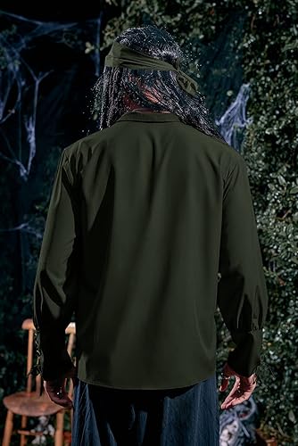 Miniatura 5 de Camisa medieval con cordones para hombre, diseño de pirata, mercenario, escocés, con puños anchos, renacentista y vikinga