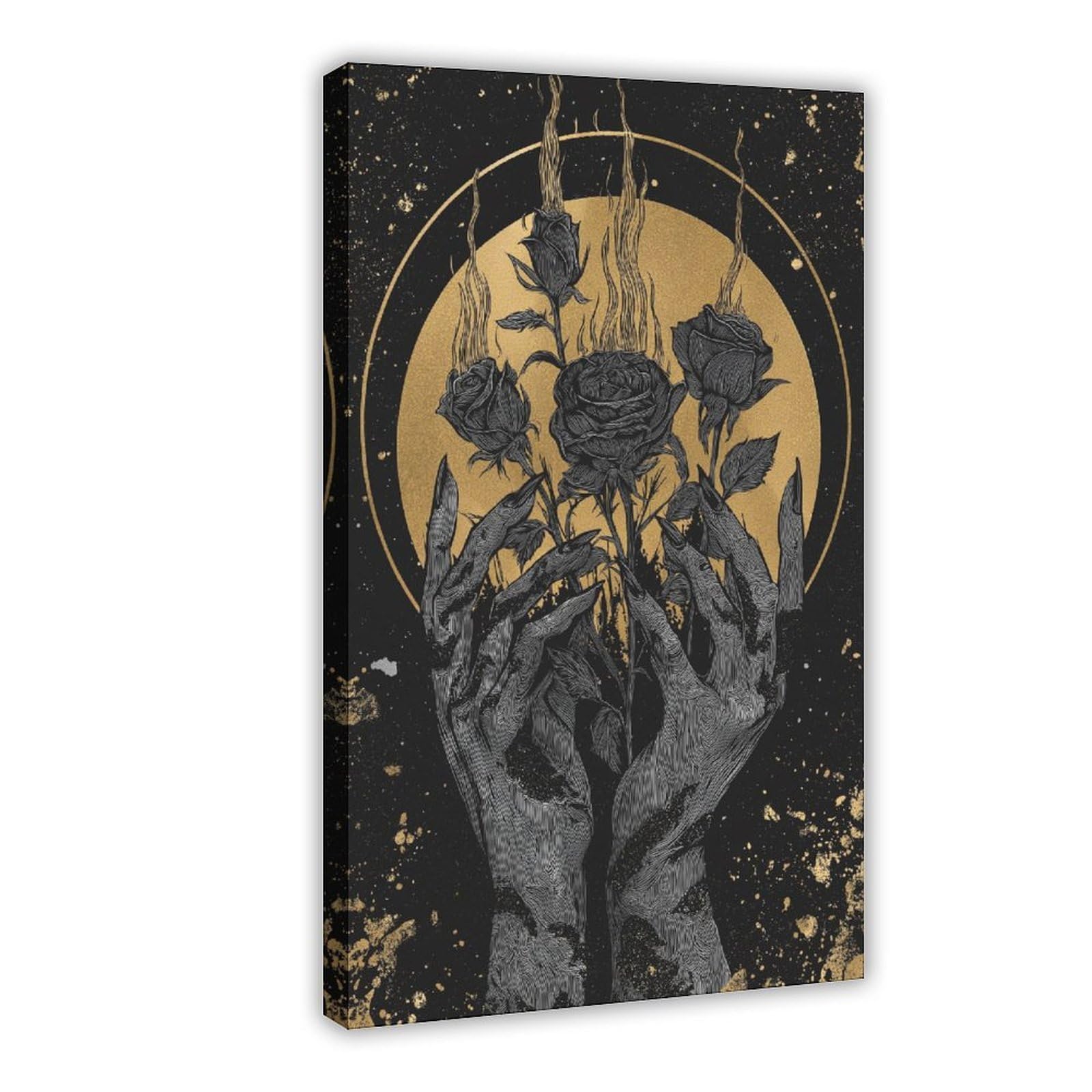 YWTJAX Gothic Black Rose Poster Canvas Poster for Dorm Room Decor Gift