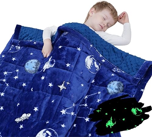 Bood Manta con peso de forro polar brillante de 3 libras para niños pequeños, manta con peso que brilla en la oscuridad, manta con peso de 3 libras,
