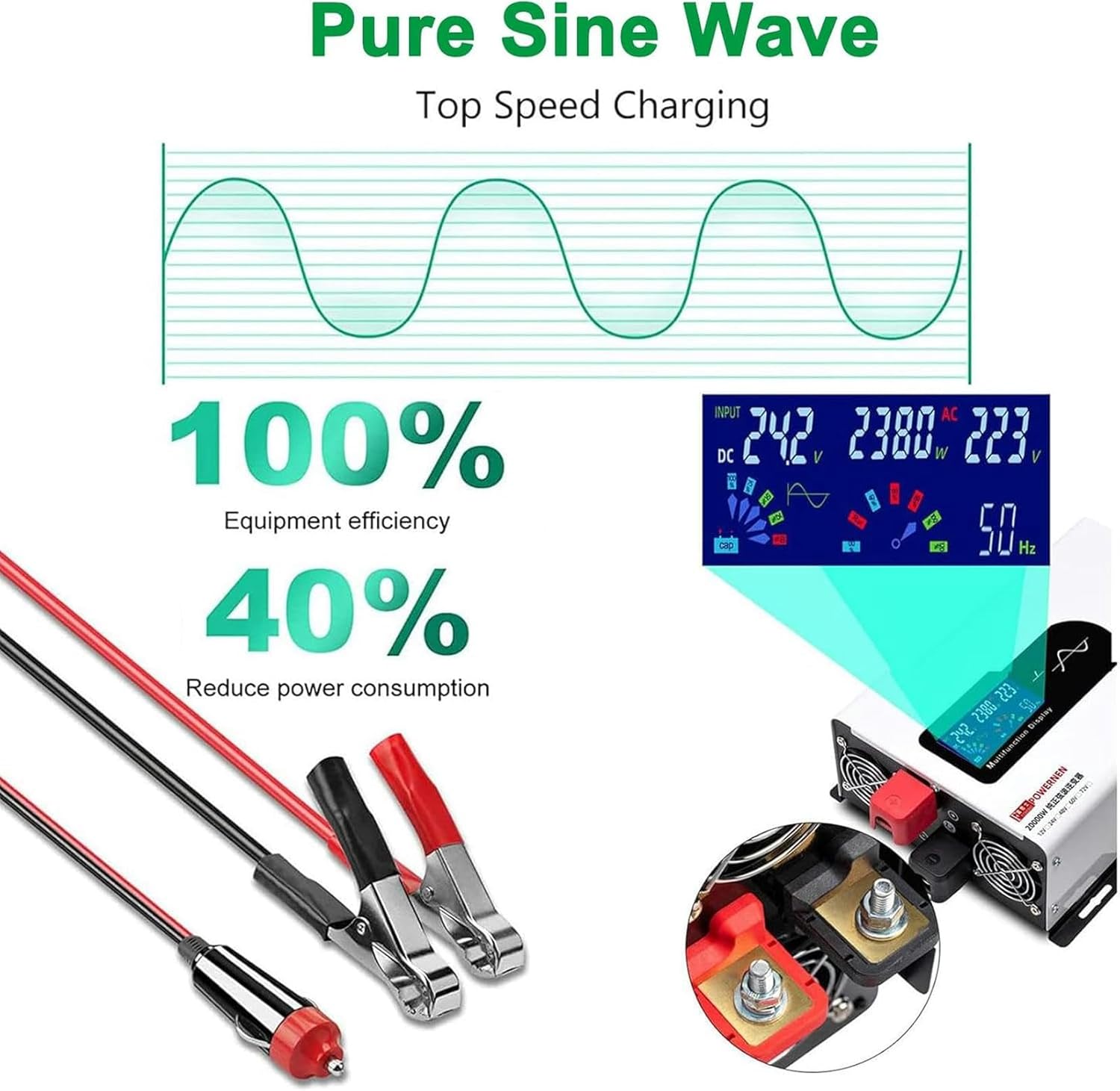 5000W Pure Sine Wave Power Inverter 12V 24V 48V 60V 72V DC to 110V 220V AC Voltage Converter with LCD Display, for Home/RV/Truck/Car/Camping/Solar~/