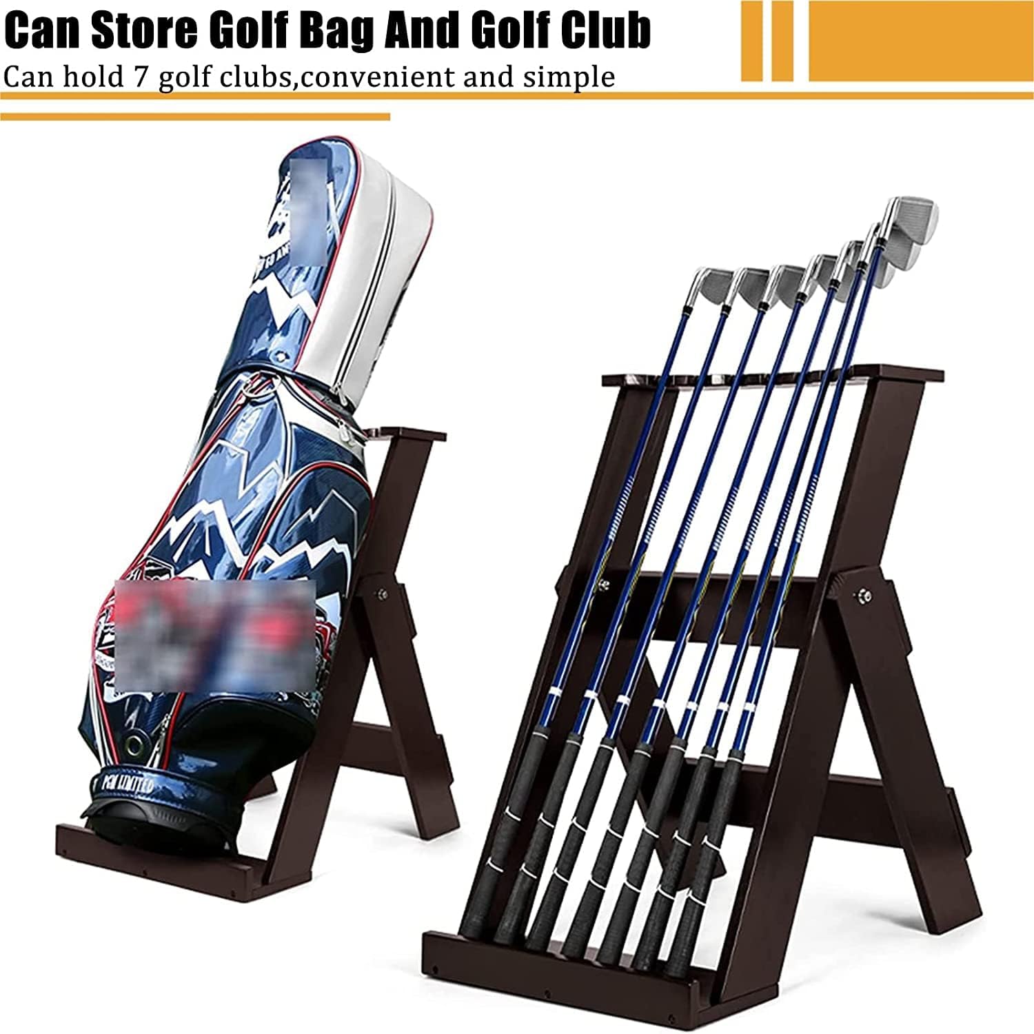 Golf Stand Display Organizer Shelf, Foldable Golf Club Rack Golf Putter Holder, Wooden Golf Clubs Shelf Storage Stand for Garage, Basement