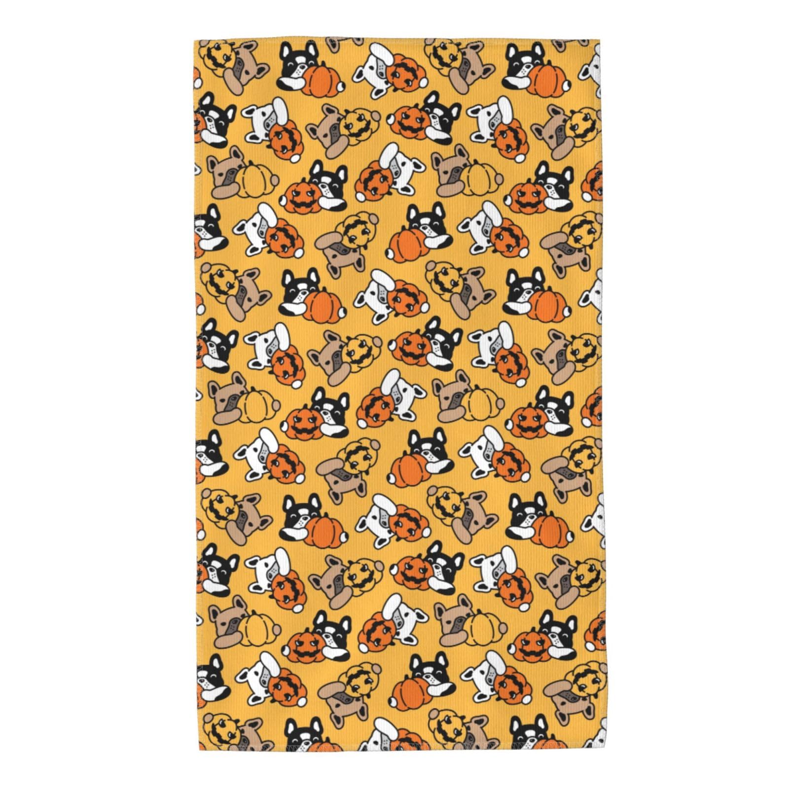 FJQWKLF Bulldog Halloween Pumpkin Super Soft Hand Towels 27.5x15.7inch Multi-Purpose Skin-Friendly Absorbent Thin Bathroom Towels