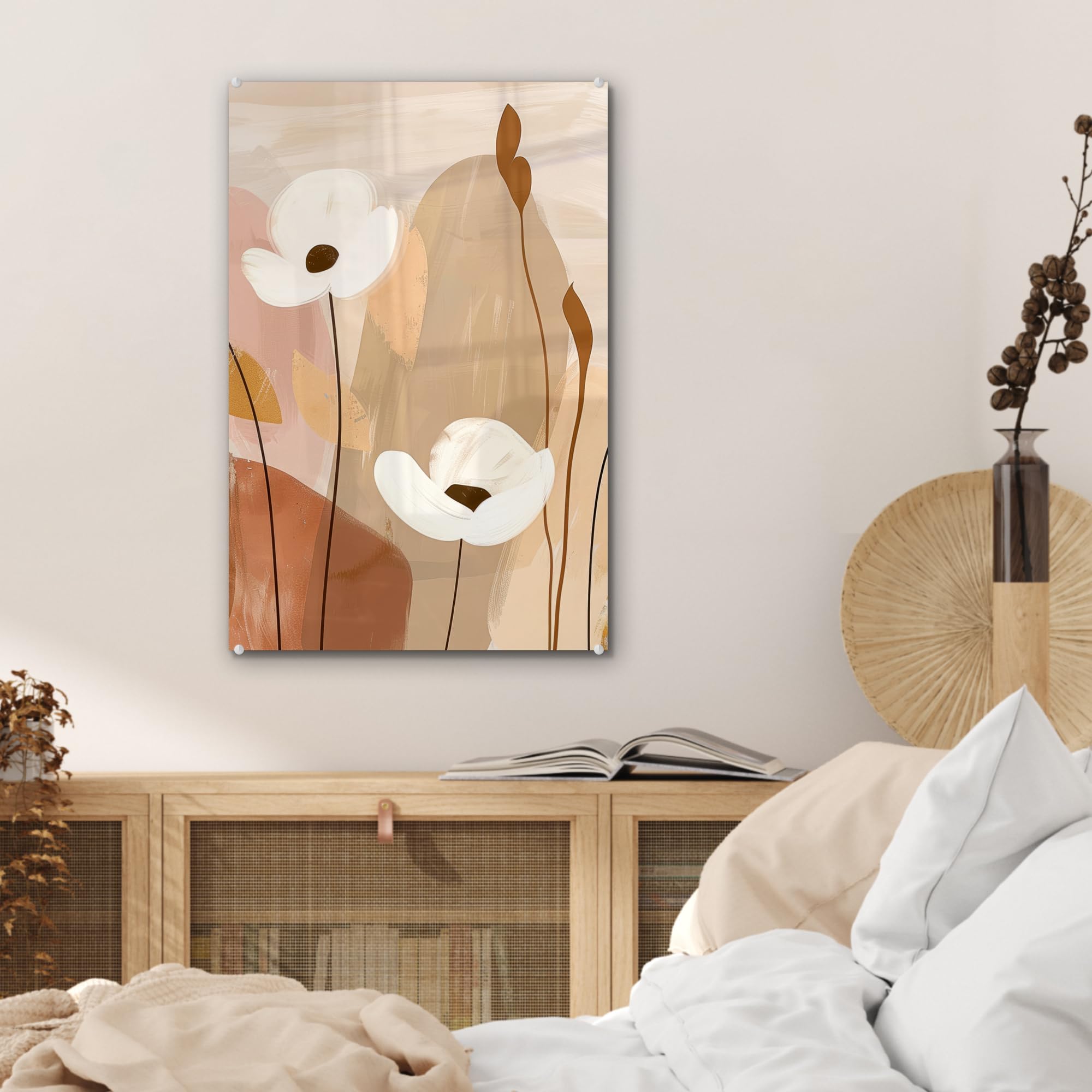 MuchoWow© Quadri Grande Formato 40x60 cm Mini Poster Parete Moderno Interno Stampa Foto Su Vetro Salotto Cornice Murale Arredamento Fiori - Astratto - Beige - Arte