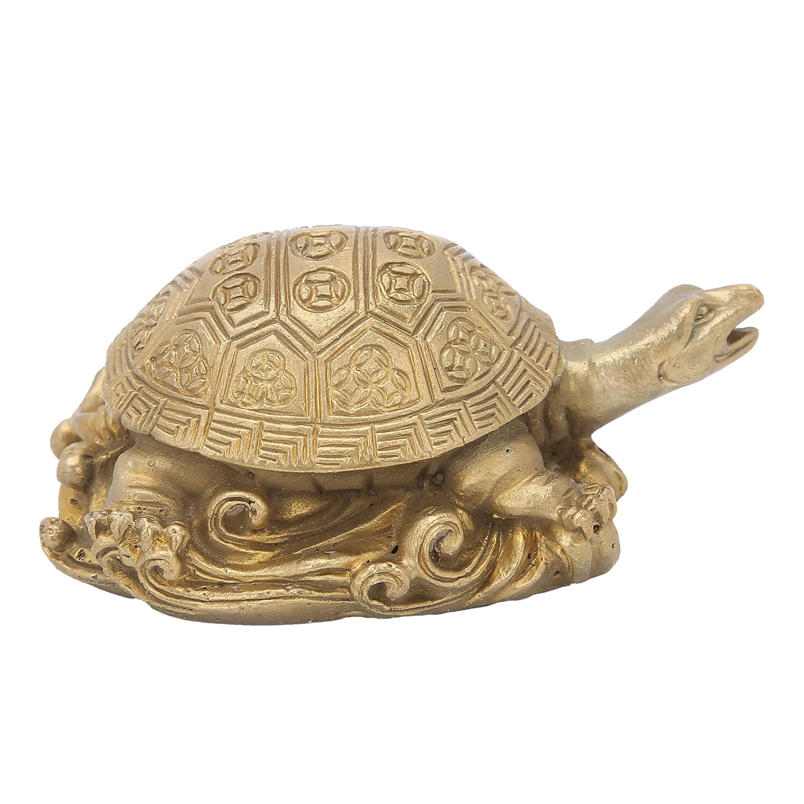 Hapivida Brass Tortoise Statue, Handcrafted Chinese Gold Tortoise Sculpture Desk Ornament Home Decor Indoor Outdoor Collectible Gift 21x18cm