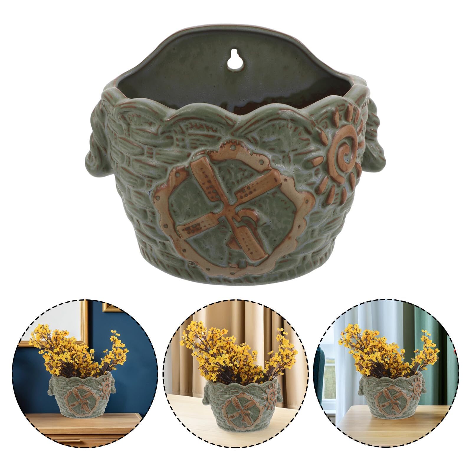 Gatuida Pot de Fleurs Mural Rétro pour Plantes Vertes, Jardinière Suspendue en Céramique, Décoration Intérieure et Extérieure, pour Balcon et Salon