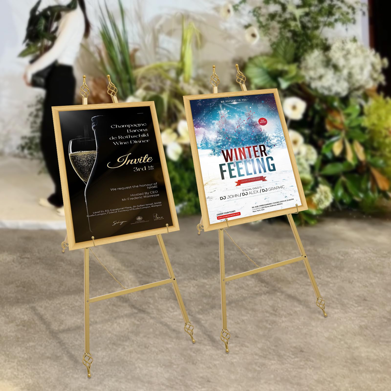 Staffelei Hochzeit 90 * 48cm 2 Stück Willkommensschild Hochzeit mit Einstellbare Kettenlänge, 6 Einstellbare Löcher, Einstellbare-Neigung, Leinwandständer Empfangstafel für Einkaufszentren