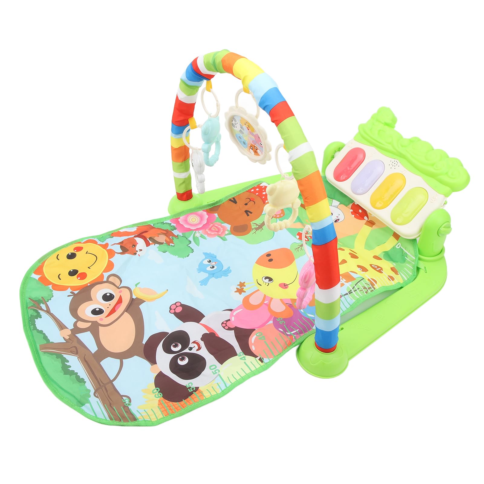 Baby-Fitness-Spielmatte, Musik-Kick-Klavier, 5 Hängende Spielzeuge, Verstellbares Pedal für die Spielzeit von Kleinkindern, Ideal für Neugeborene und Kleinkinder