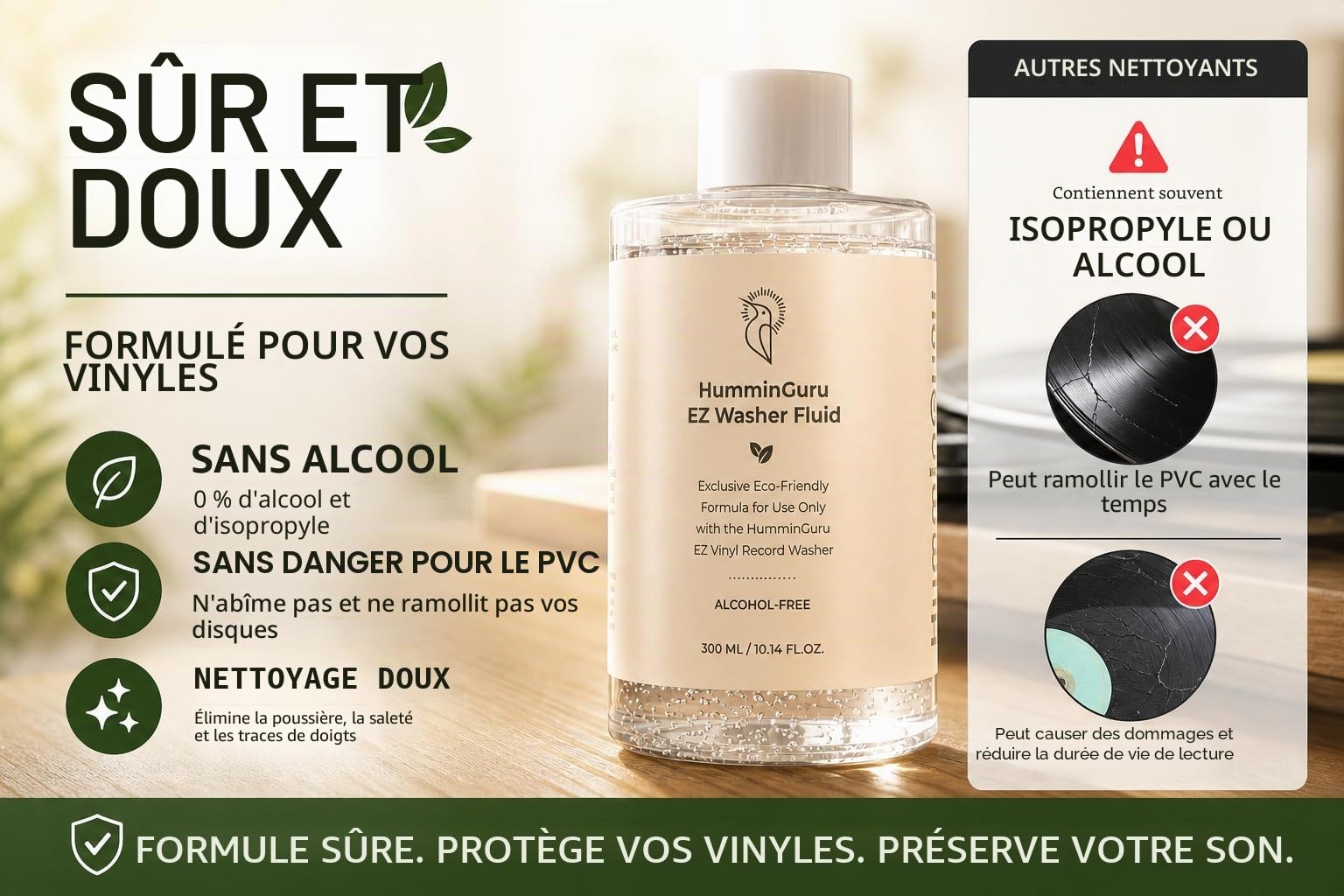 HumminGuru EZ Laveuse de Disques Vinyles Manuelle avec Essorage Facile et Pince à Étiquette Étanche, Kit de Nettoyage de Disques avec Brosses en Poils de Chèvre, Liquide sans Alcool,Étendoir & Chiffon