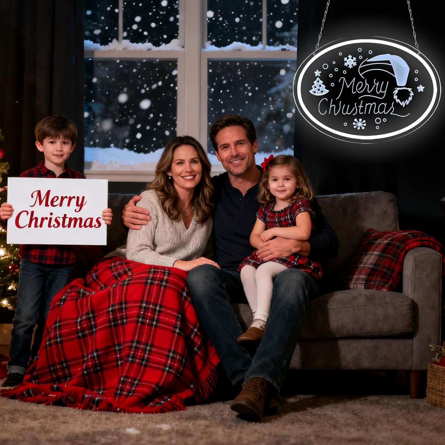 Merry Christmas Neon Sign Christmas Neon Light Wall Decor for Kids Bedroom Living Room Home Window Holiday Party Bar Gift Art for Boys Girls Family-11.75 x 11.5 IN-USB Powered-Acrylic