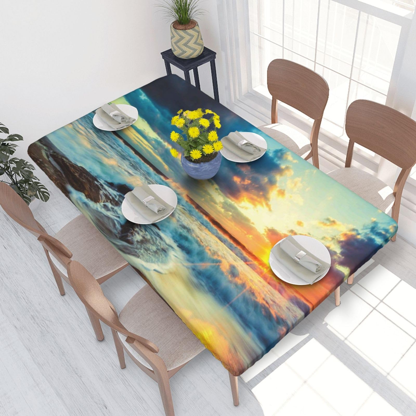 BNVSADC Sunset beach Printed 4FT Tablecloth 122x76 CM Polyester Kitchen Water Resistant Table Cloth Dining Table Decoration Table Covers