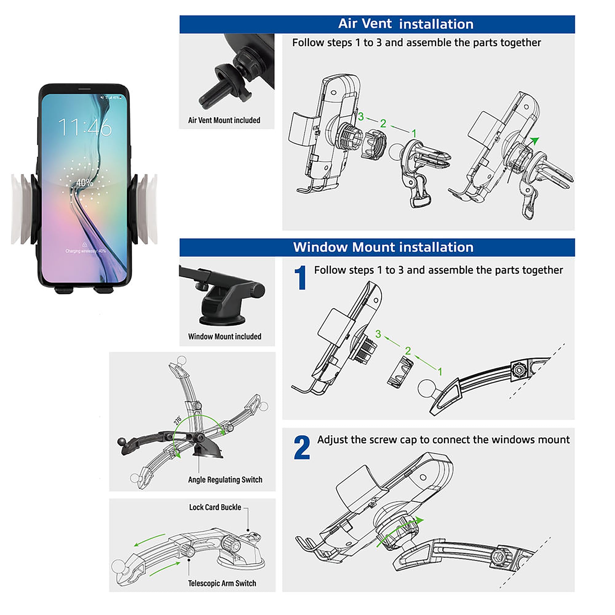 ACT Handyhalterung Auto mit Ladefunktion, 10W Fast Charge - AC9010