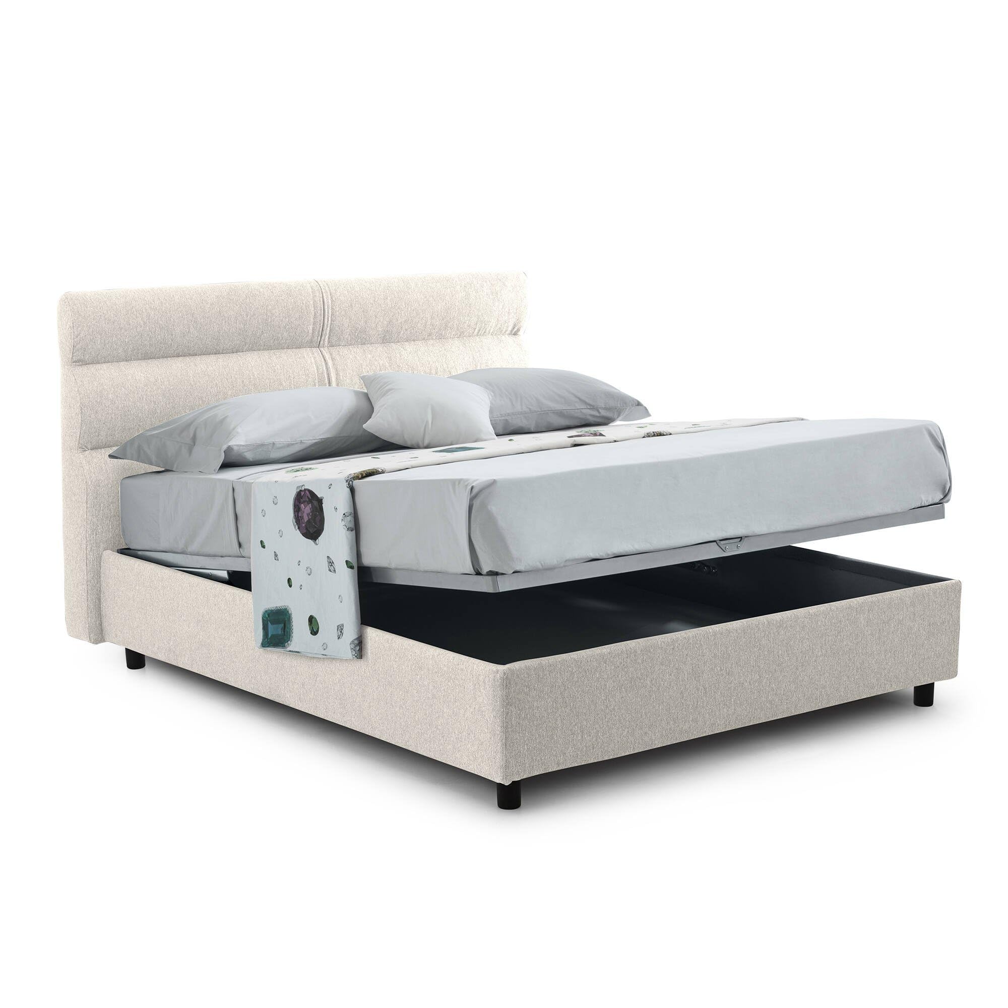 Dmora Cama de Plaza y Media Taddea Beige desenfundable contenedor, tamaño colchón 120 x 200 cm, Fabricado en Italia