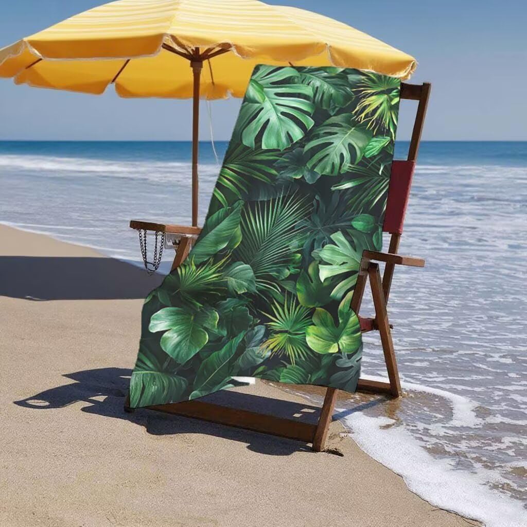 Toalla de Playa Grande 220x100cm/35x70cm, Juego de 2 Toalla Microfibra XXL de Antiarena, Toallas Playa Suave Ligera, Absorbente Secado Rápido, Beach Towel Viaje, Regalo Mujer Hombre (Hojas Palma) D-31