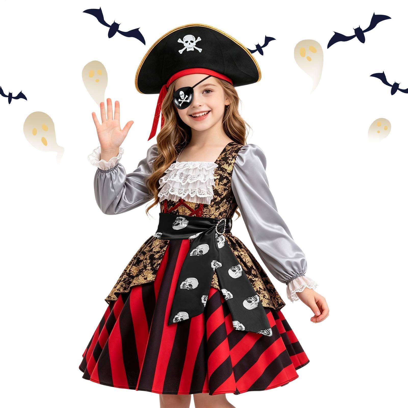 Kostium piracki dla dziewczynki miękkie akcesoria na Halloween z kapeluszem