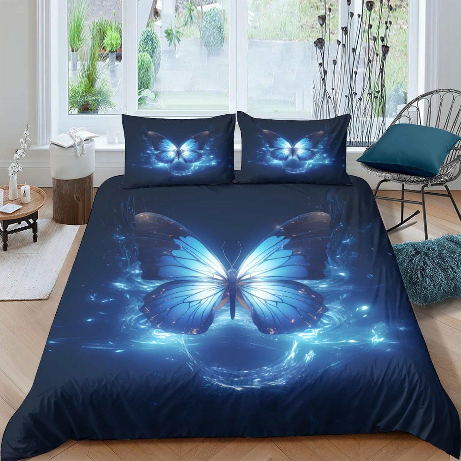 Ctjqhvkz Style-9 3D Printed Blue Butterfly Fitted Sheet Microfiber Soft Anti-Slip Galaxy Dream Bed Cover For Bedroom Living Room Dorm Decor Mattress Protection Single（135X200cm）
