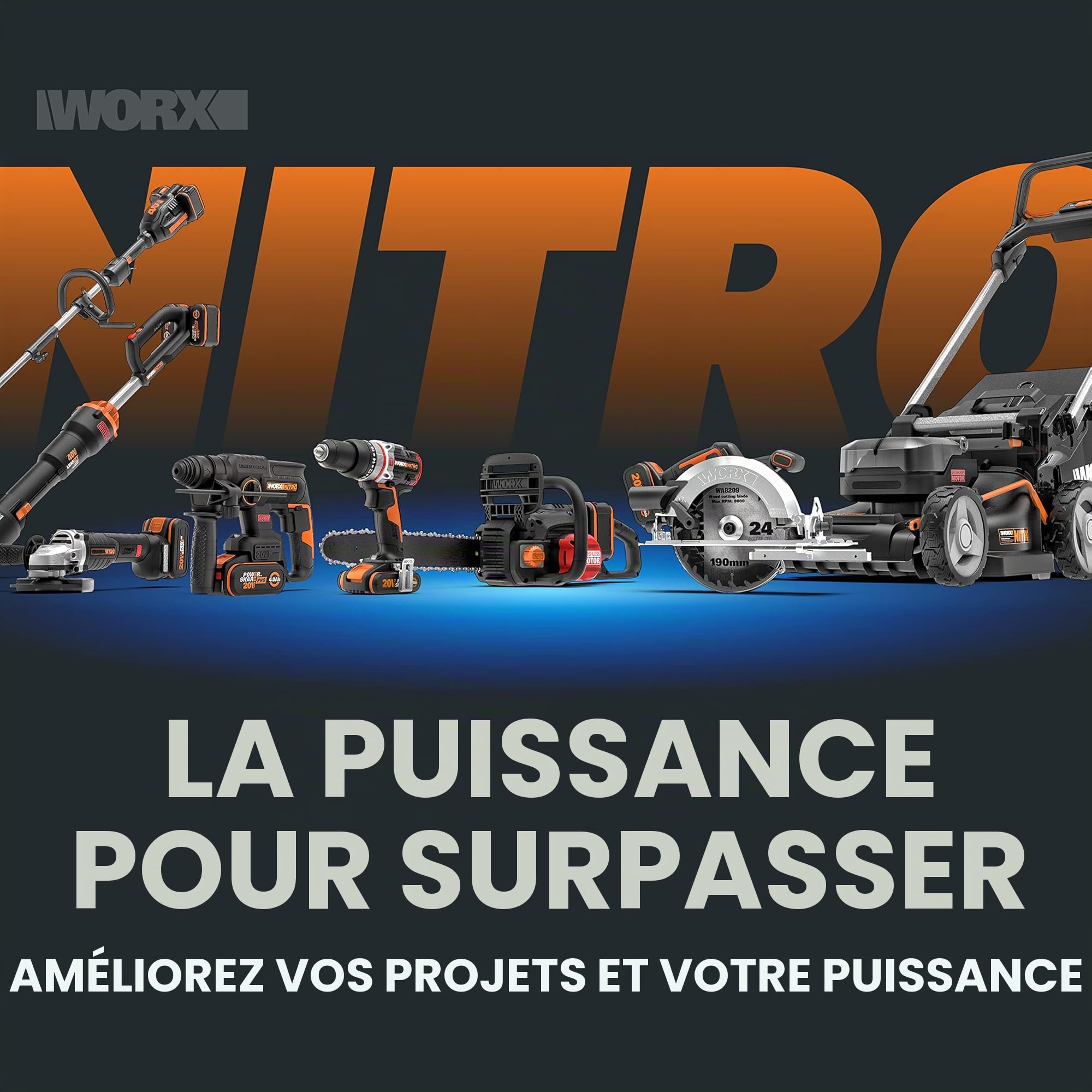 WORX Scie à Onglet sans Fil 20V WX845.9, Capacité de Coupe 220 mm, Biseau 45°, Multimatériaux