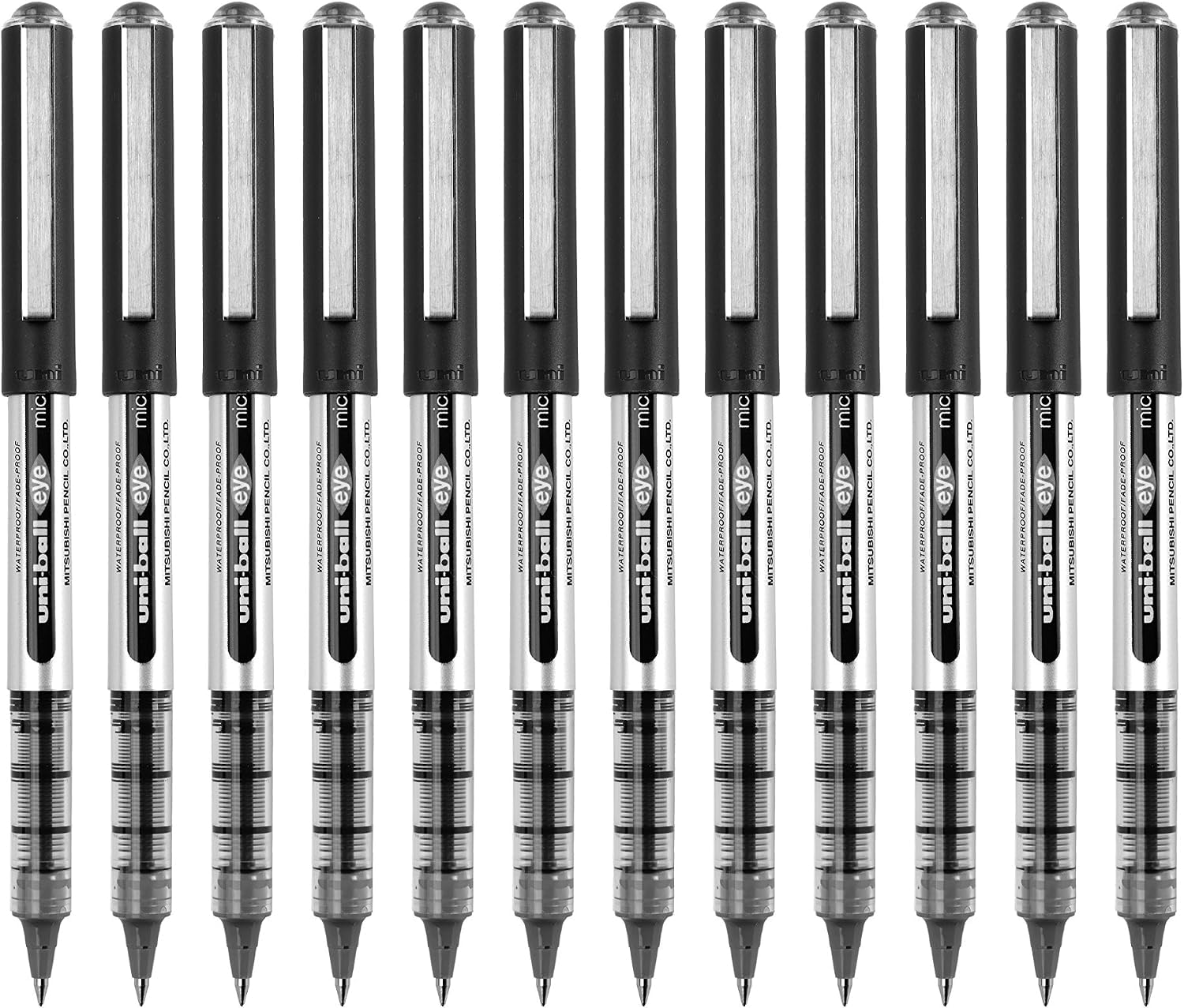 uni-ball UB-150E Pack of 12 Micro Eye Roller Ball Pens, Ink: Black