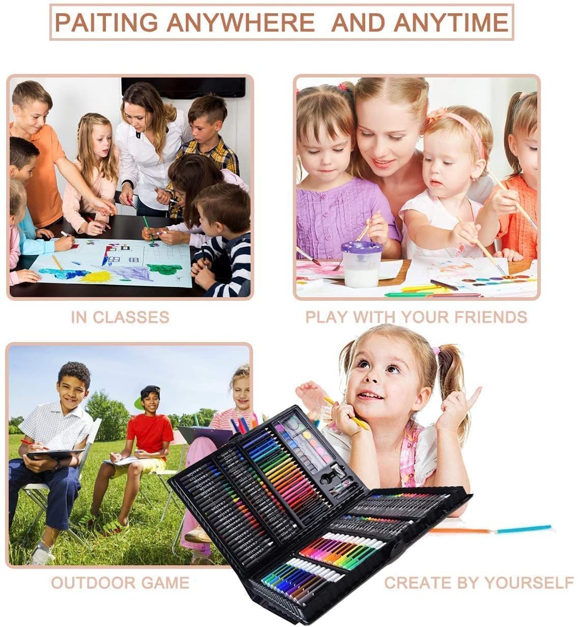 Ixora 208 Pcs Art Drawing Crayon Color Set For Kids Case Studio Art And Craft Supplies Drawing And Painting Set Great Gift 4