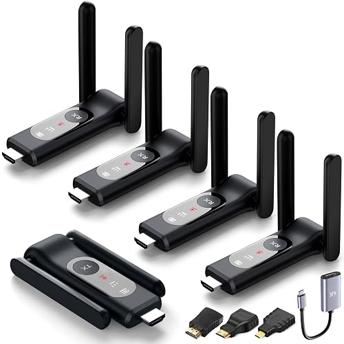 Wireless HDMI Transmitter and 4 Receivers,Up to 8 RXs,Extender Plug