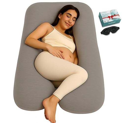 Miniatura 8 de Almohada de embarazo en forma de U, funda 100% algodón, soporte de maternidad de cuerpo completo para vientre, espalda y piernas, máscara de ojos
