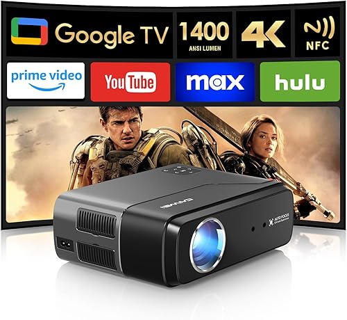 Proyector 4K HDR 1400 ANSI Ultra HD Proyector inteligente portátil con Wifi6 y Bluetooth, HDMI eARC, DD+, NFC, enfoque automático para cine en casa,