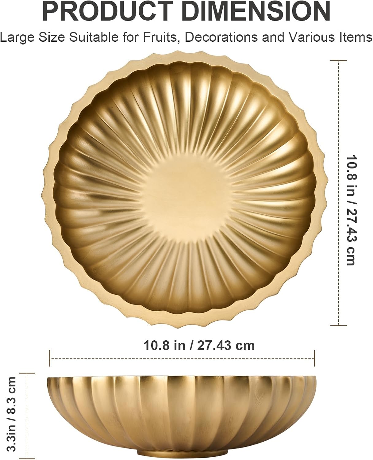 Fluted Scalloped Decorative Bowl, 10" Ruffle Fruit Bowl Home Decor