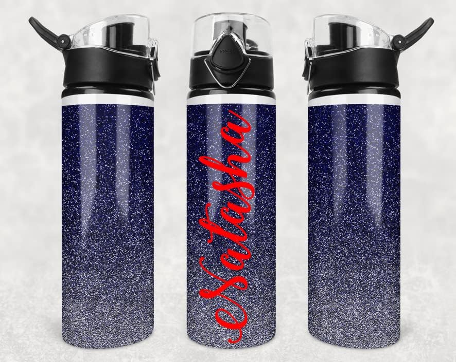 Personalized Flip Top Water Bottle 25oz | Gym Water Bottle | Travel Cup | 750ml | Navy Speckles with Name in your choice of color and Font