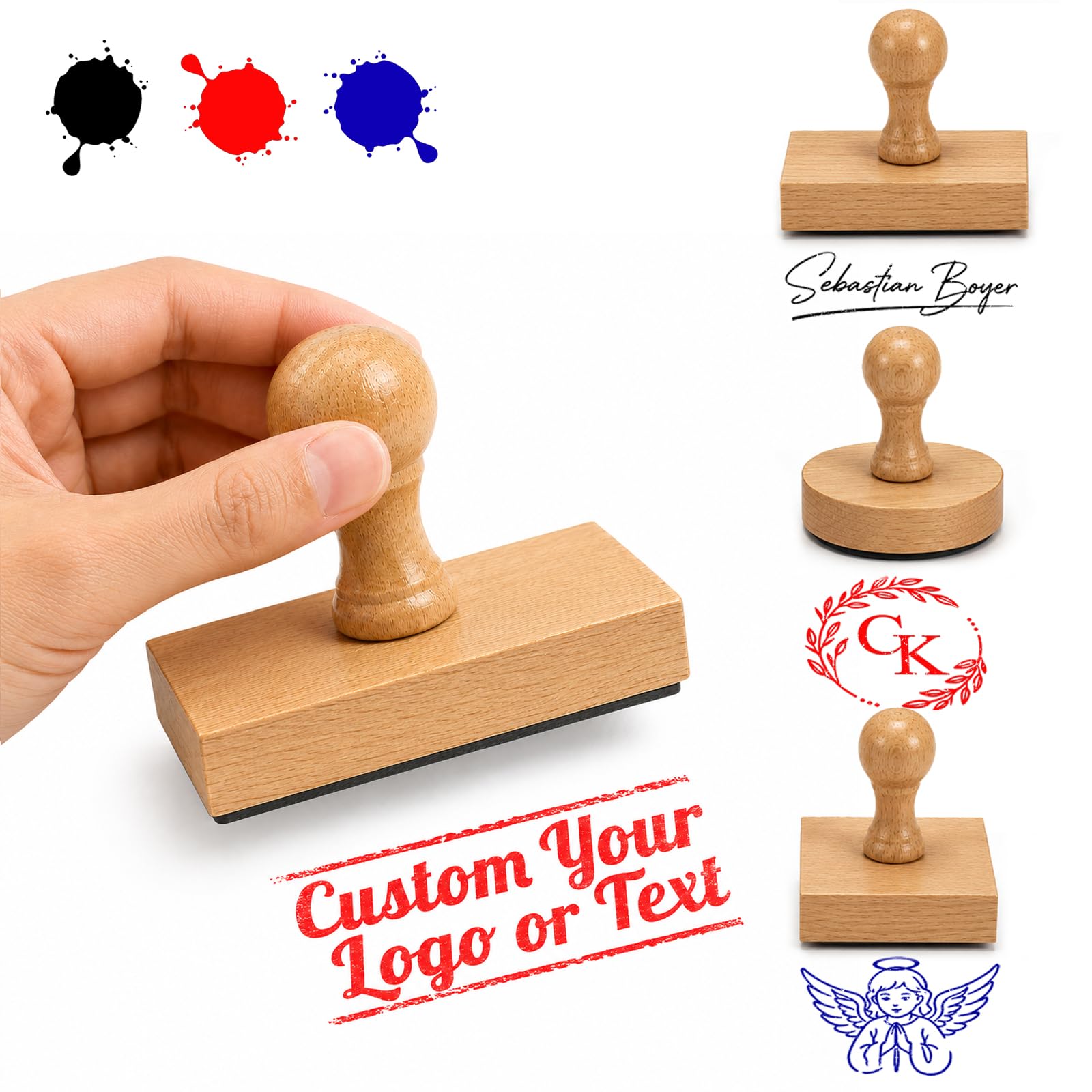 Custom Logo Stamp Personalised Wooden Rubber Rectangle Stamps for Business