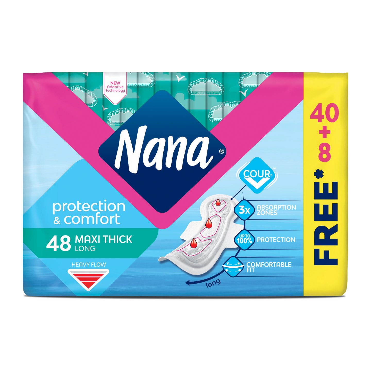 Maxi Thick Long Sanitary Pads, Heavy Flow, Fast Absorption, Maximum protection, Gentle on the skin - 48 Pads