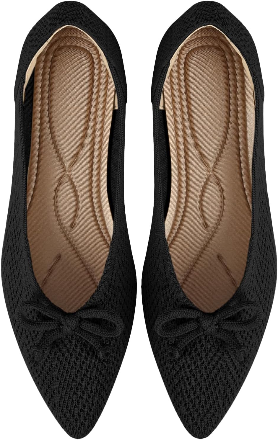 Women’s Ballet Pointed Toe Flats Comfortable Dressy Casual with Bow Washable Knit Flat Shoes