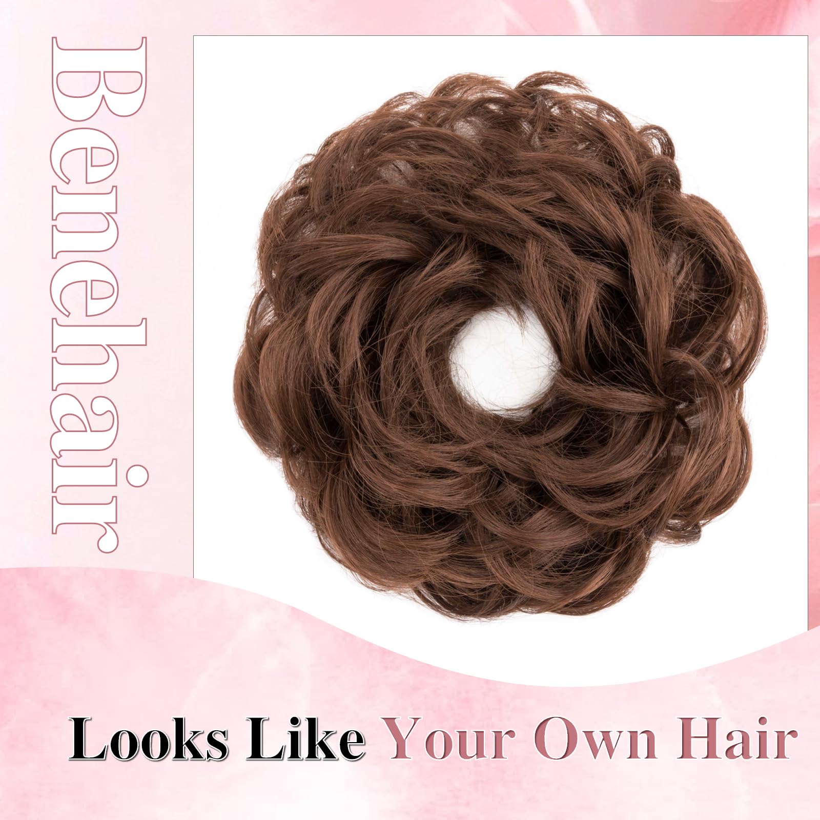 Benehair Messy Bun Hair Piece Curly Wavy Hair Scrunchies Messy Bun Scrunchie Synthetic Donut Updo Hair Pieces for Women Girls (Chocolate Brown - Image 3