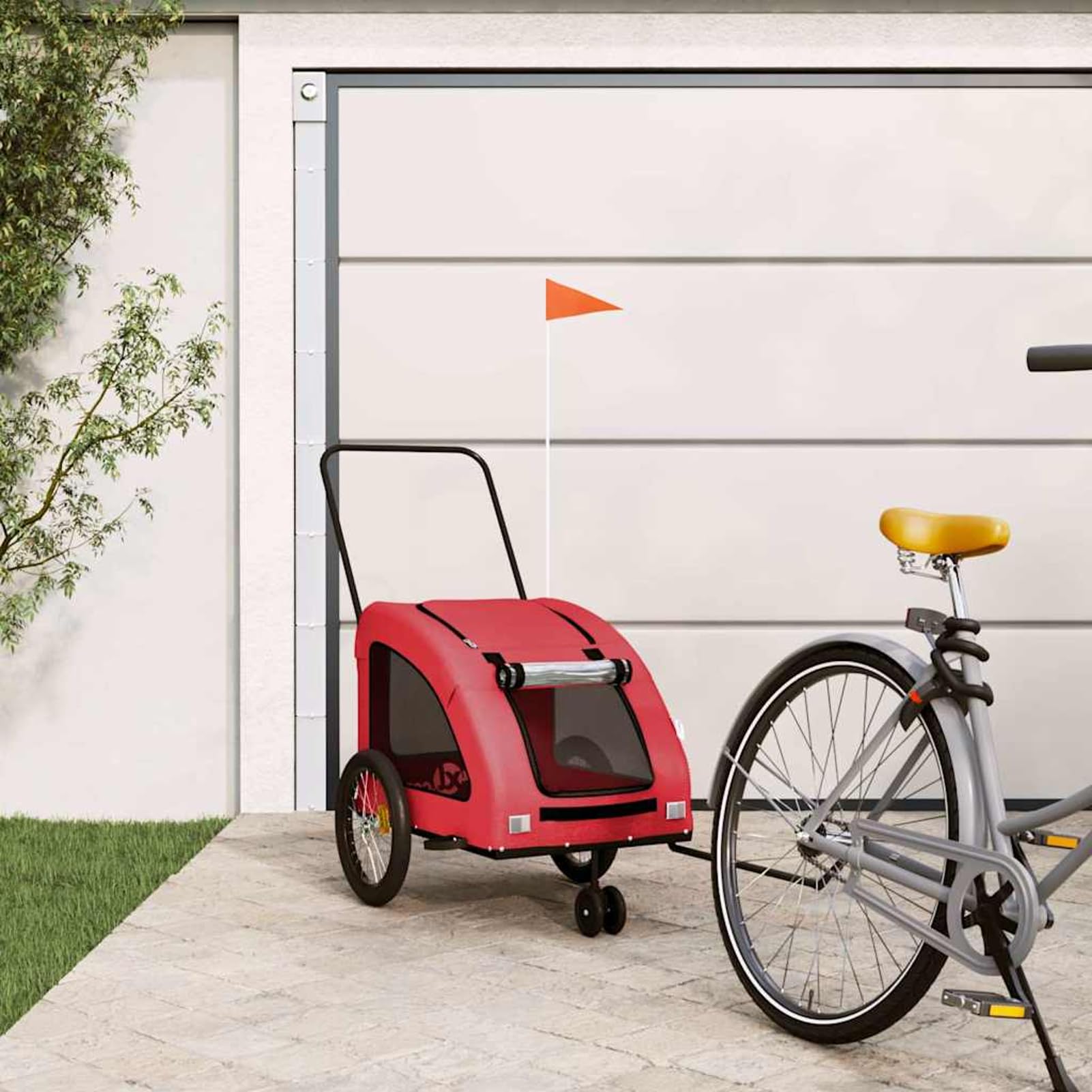 Homgoday Remolque de Bicicleta para Animales Negro Oxford y Hierro Muebles Decoración De Cámara A