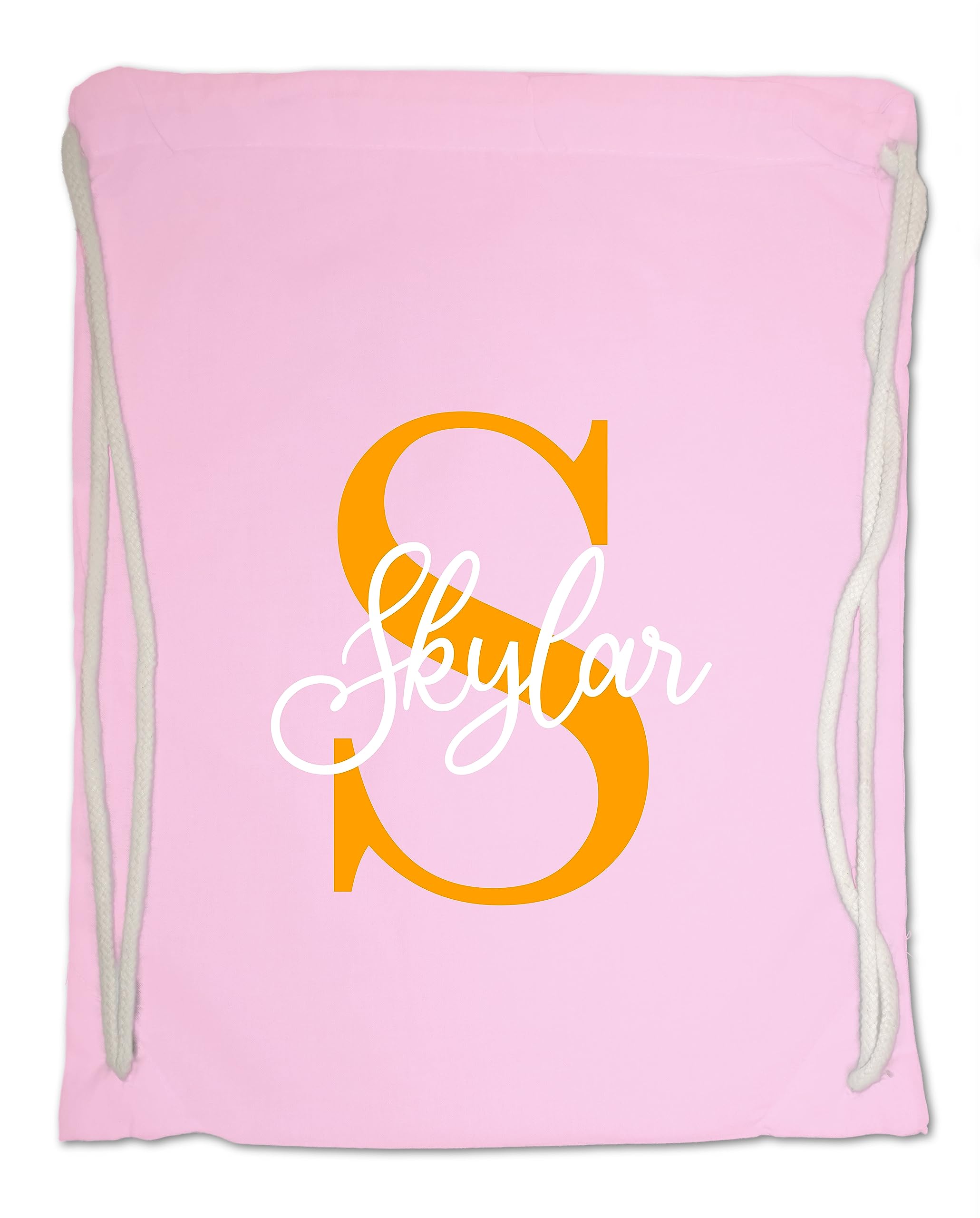 Personalised Drawstring Bag. PE, Gym, Swimming Bag for Boys and Girls. Nursery, School. Initial and Name. Various Colours (Pink)