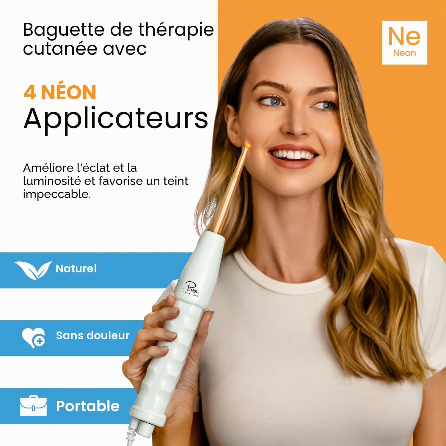 NuDerma Machine portable de thérapie de la peau haute fréquence avec néon - Traitement de l'acné - Raffermissement de la peau - Réduction des rides - Cernes - Yeux gonflés - Stimulateur de follicules