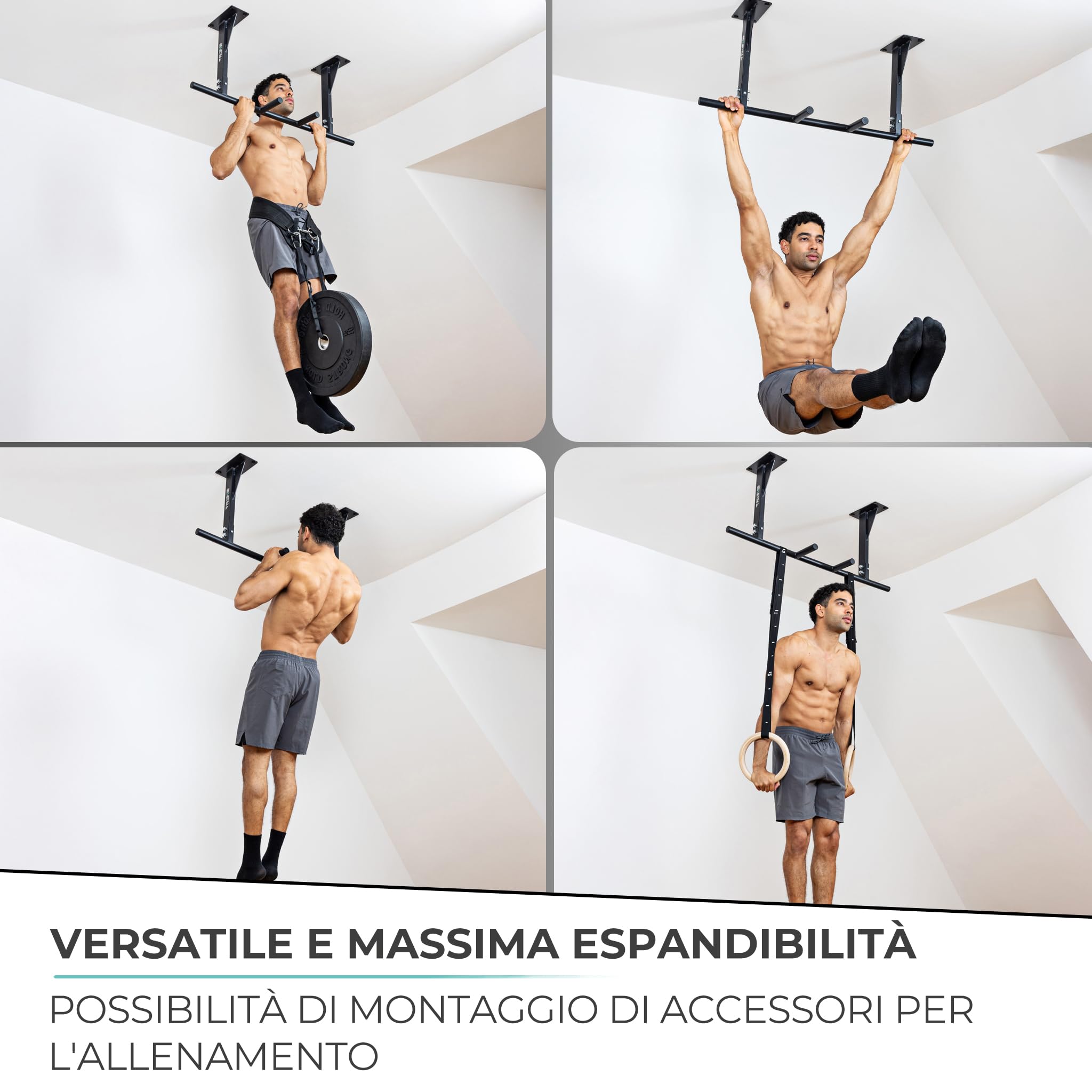 PULLUP & DIP Barra per trazioni da soffitto, portata 180 kg, impugnature antiscivolo a 5 prese per esercizi e pull-up, ideale per palestra domestica