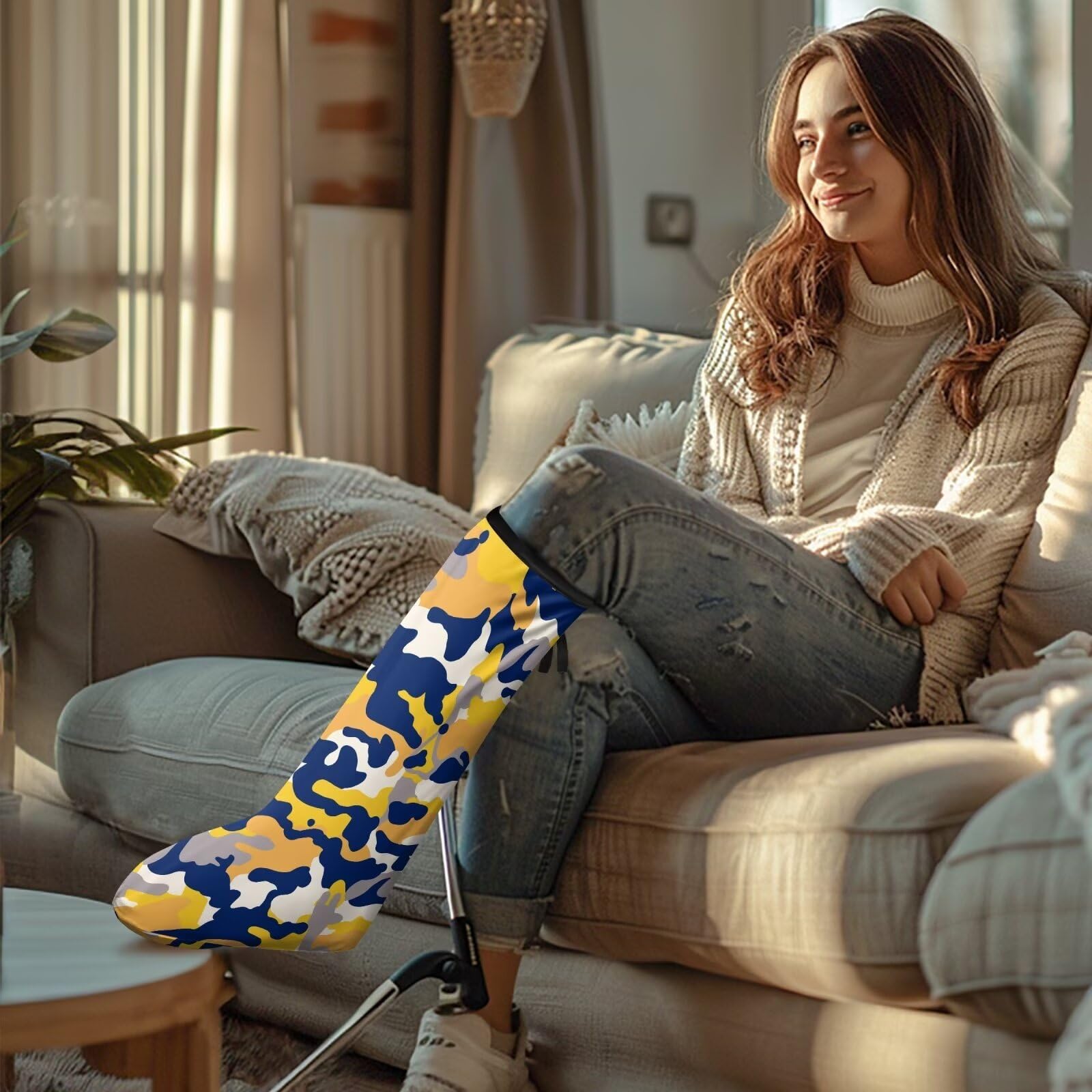 Gomyblomy Camo Leg Cast Cover Soft Leg Cast Sock for Foot Washable Leg Cast Sleeve Cast Wound and Bandage Protector Sleeve for Leg Decorative Cast Covers for Women Men-L