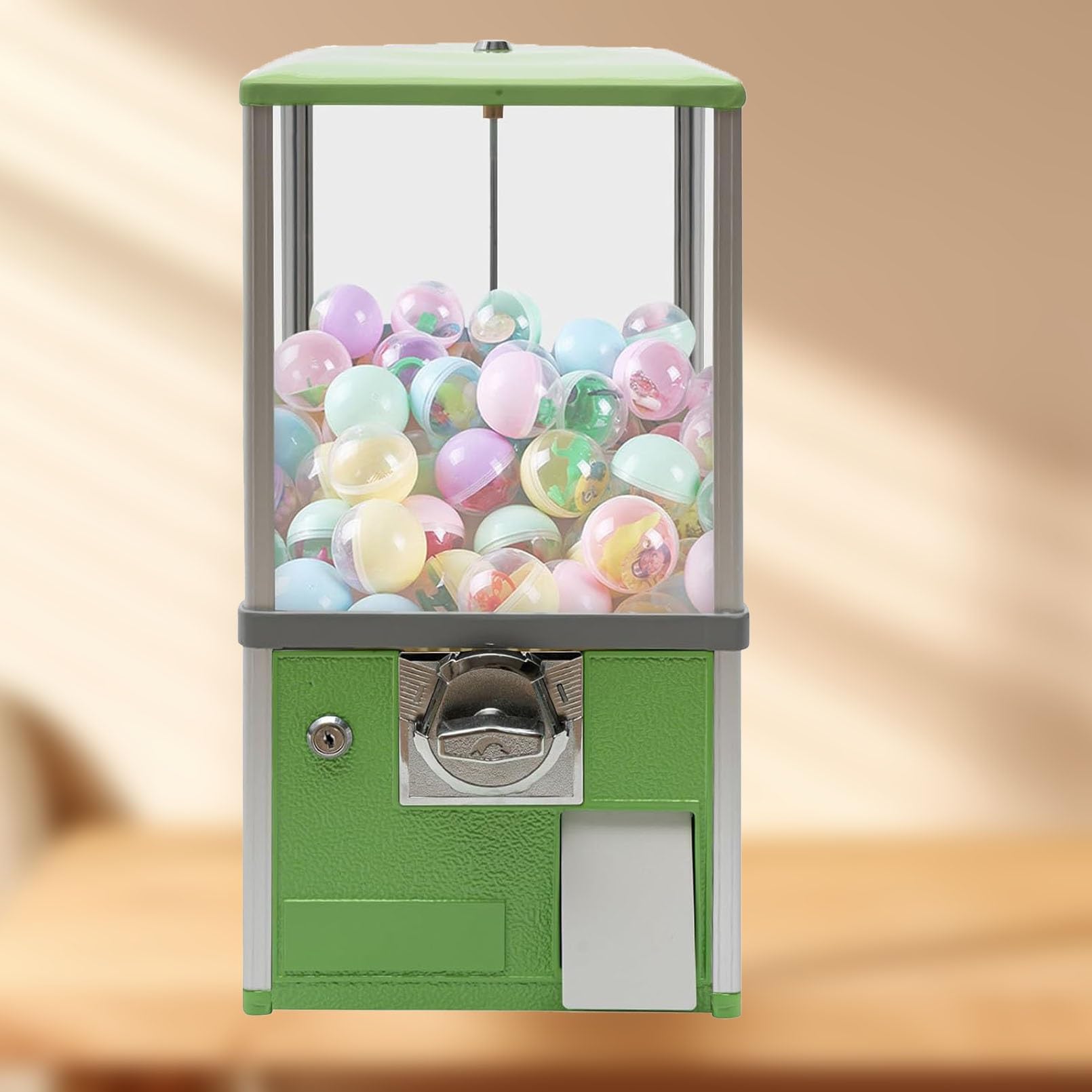 Verkaufsautomat mit Münzeinwurf,Großer Bonbon und Kaugummiautomat,Münzbetriebener Süßigkeitenautomat,Automatischer Kapsel Automat für Einzelhandelsgeschäfte,für Kapselspielzeug mit 4,5-5,5cm(Green,1 E