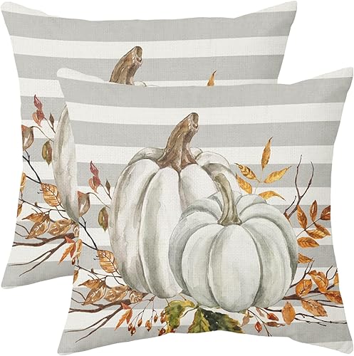 Miniatura 33 de Juego de 2 fundas de almohada de otoño de 18 x 18 pulgadas, diseño de calabaza, girasol, girasol, Acción de Gracias, decoración para exteriores