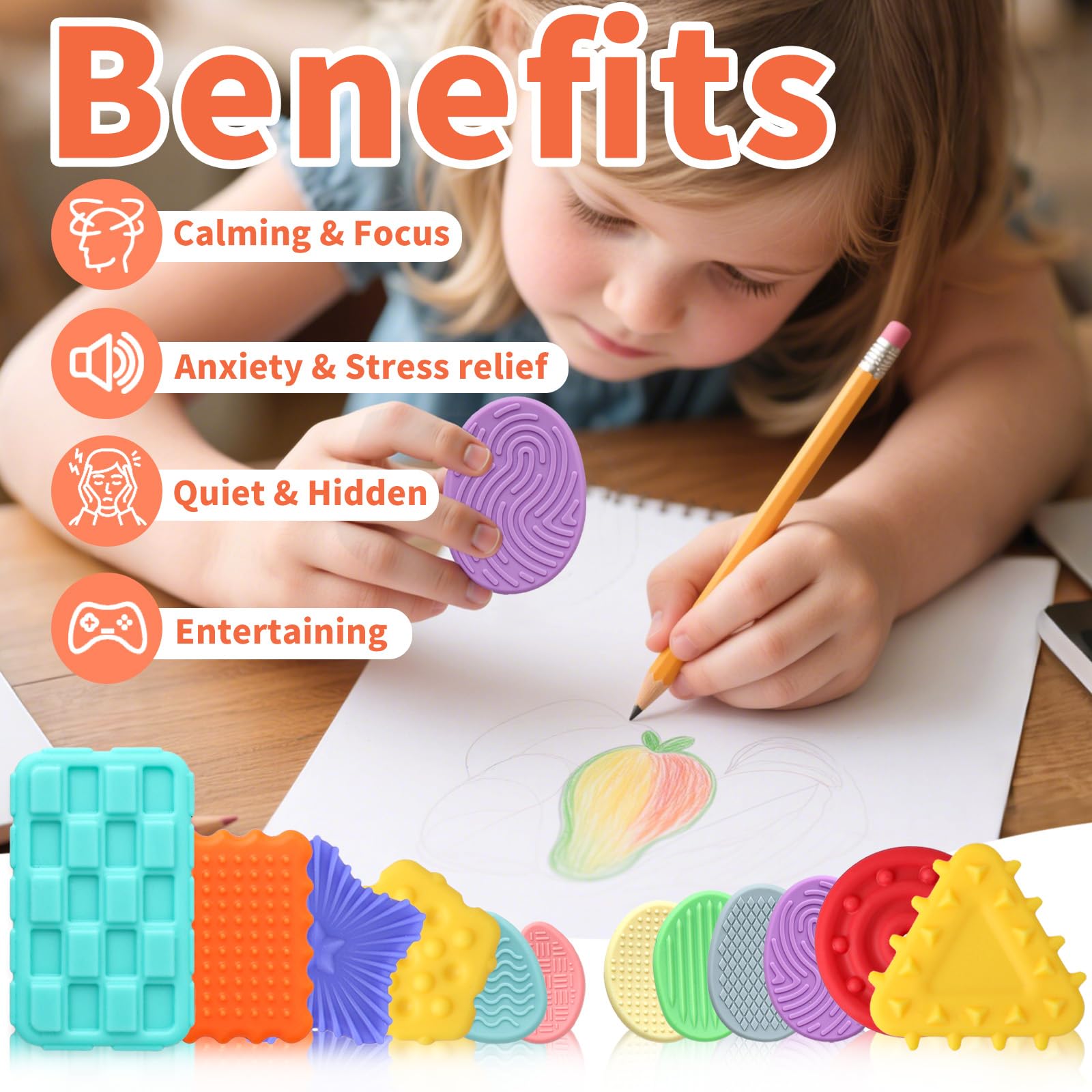 ddLUCK 12 Pack Sensory Fidget Toys for Autism Silicone Textured Worry Stone for ADHD Stress Anxiety Relief Travel School Small Fidgets Stones Play Toys for Kids Adults with Plastic Box - Image 4