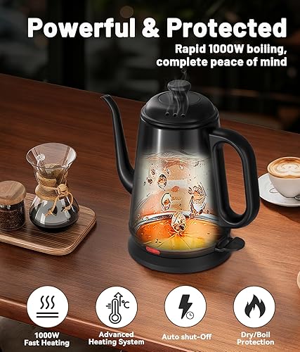 Miniatura 3 de Gooseneck Electric Kettle, 1L Water Boiler, Pour Over Coffee & Tea, 1000W Fast Heating, Stainless Steel, Auto Shut-Off & Boil-Dry Protection,