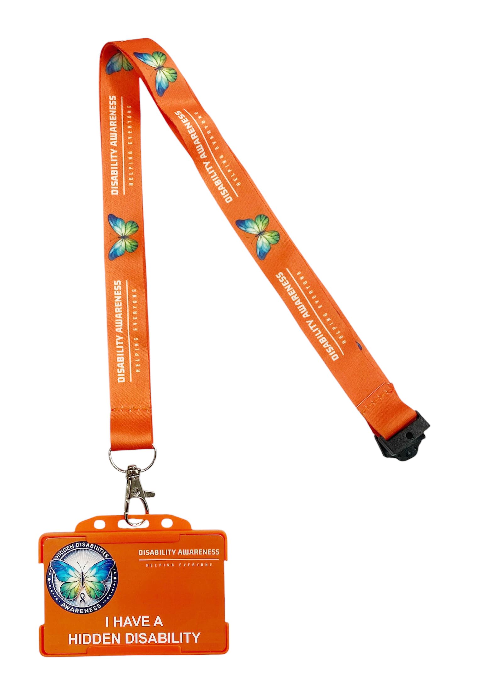 Hidden Disability Lanyard Awareness Badge from Quantum Leap with Butterfly Lanyard Symbolising Change and Development for The Hidden Disability Community (Printed Butterfly Lanyards Orange) โ image 1