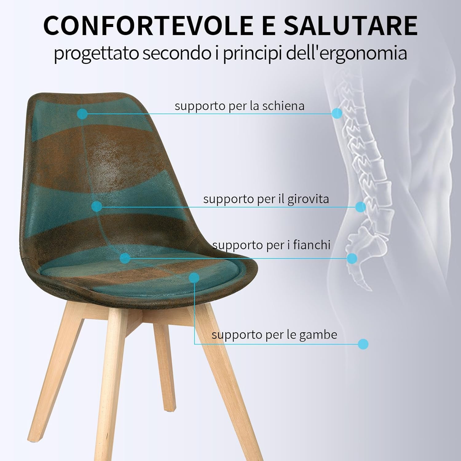 JIJIAN Set di 6 Sedie da Pranzo in Pelle Scamosciata, Sedie da Cucina con Cuscini e Gambe in Legno, Stile Nordico Moderno adatto a Sala da Pranzo, Cucina e Soggiorno, ecc