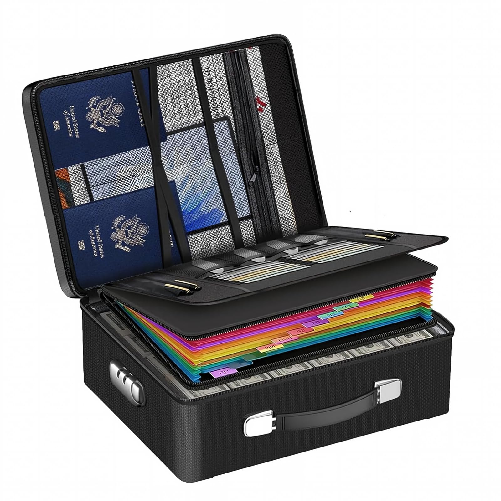 MueJah Fireproof Document Box with Lock & Accordion File Folder