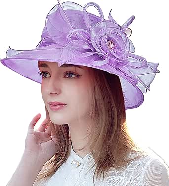 Women Organza Sun Hat Church Wide Brim Wedding Formal
