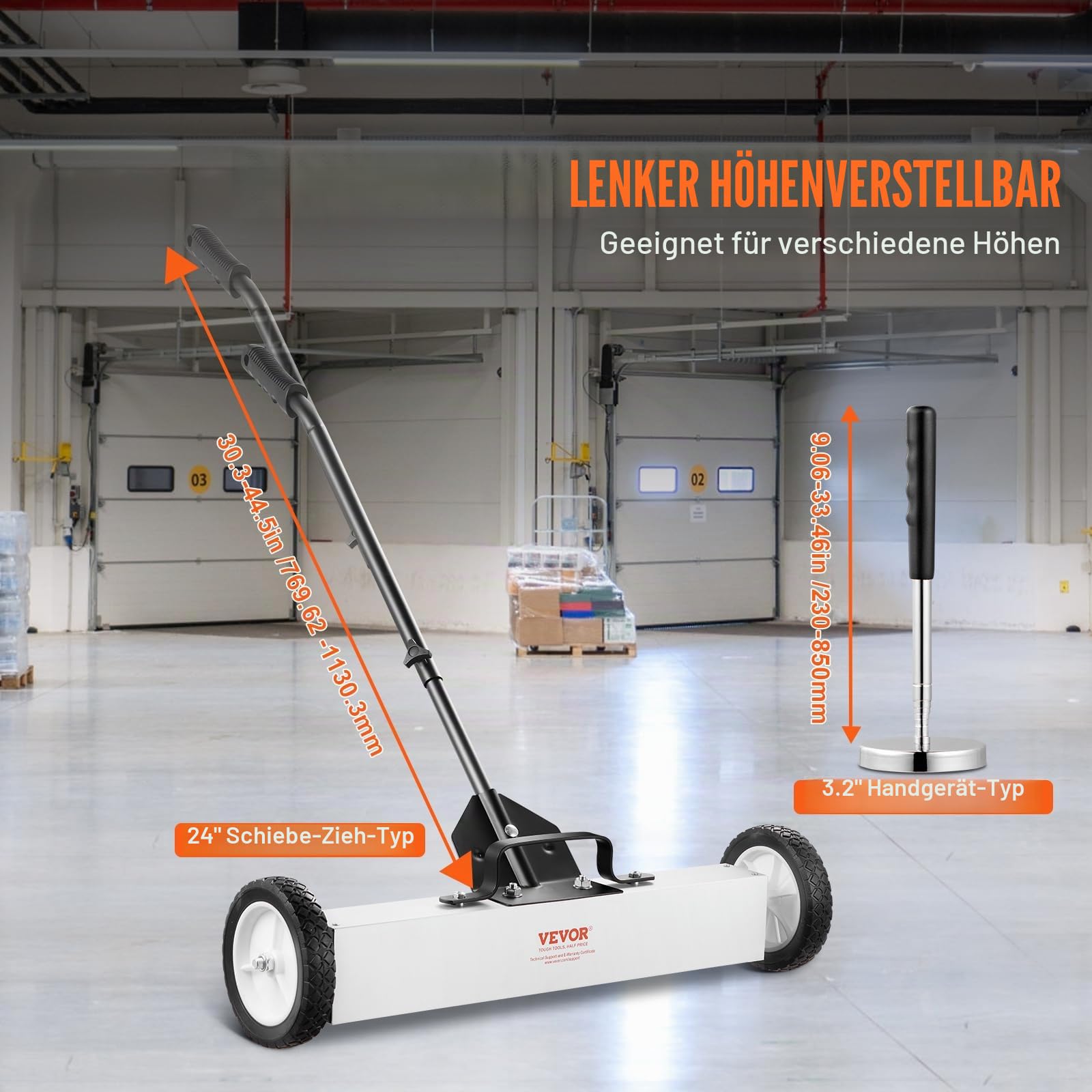 VEVOR Magnetkehrmaschine Magnetbesen, 61 cm / 8 cm magnetische Kehrmaschine, mit ausziehbarem magnetischem Aufnahmewerkzeug, 22,6 kg / 15,9 kg Tragfähigkeit, Kehrmaschine für Werkstatt, Garage, Hof